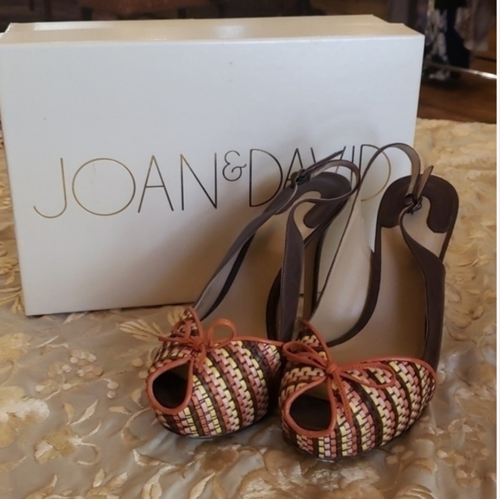 Joan & David Dacaminia Woven Leather Orange Brown OpenToe Pumps Size 6